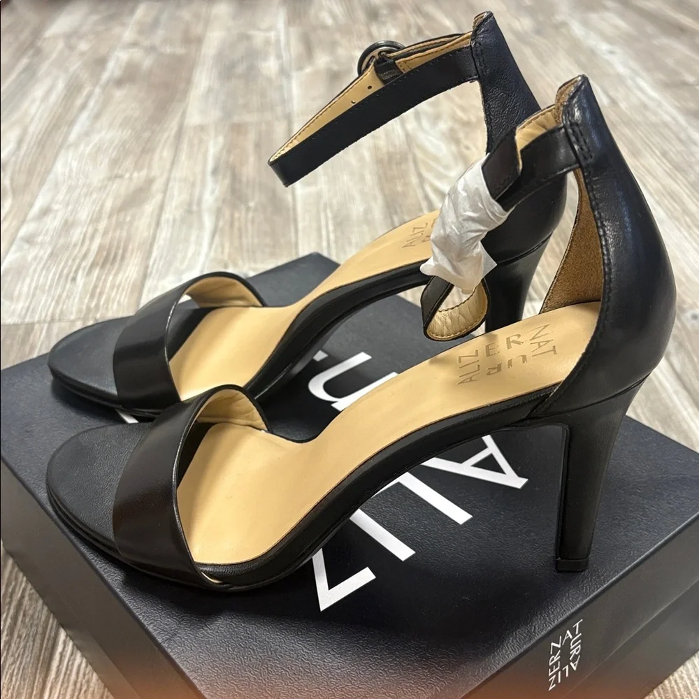 Naturalizer Kinsley Black Leather Elegant Ankle Strap Heels - Picture 5 of 11